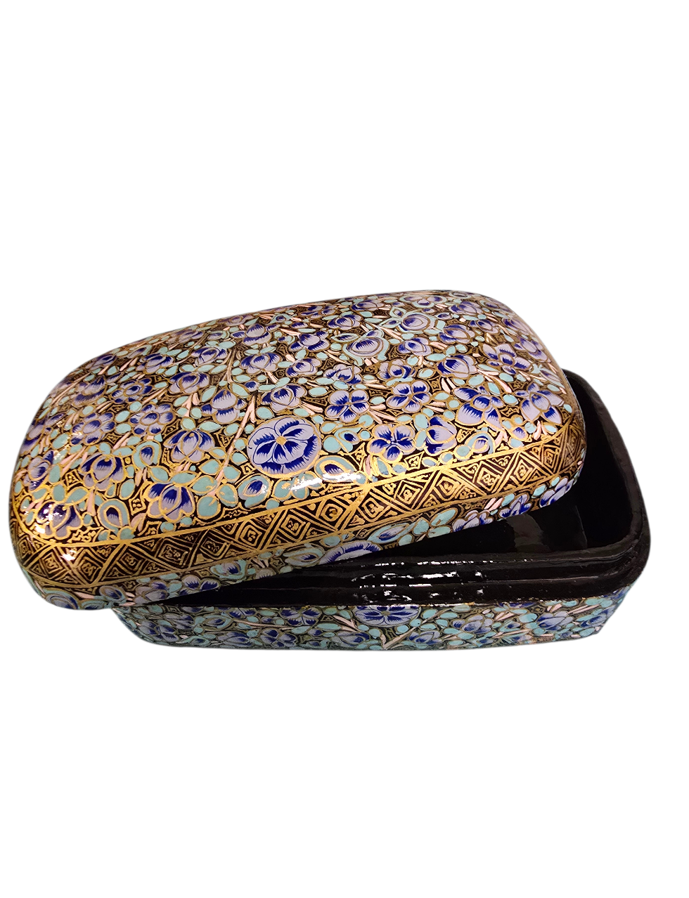 Eksepsjonelt flott smykkeskrin i blått, turkis og gull (48)