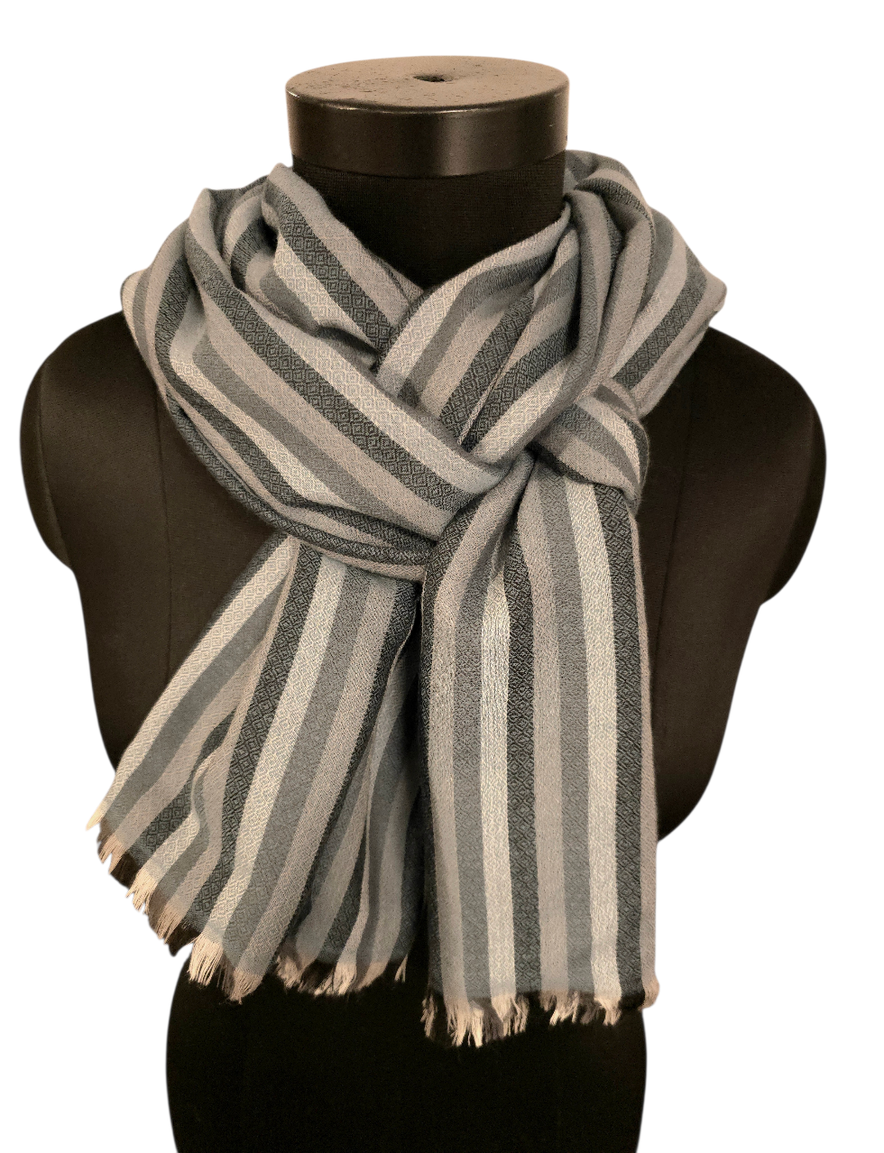 Stripete ullskjerf i blå-grå farger (4)