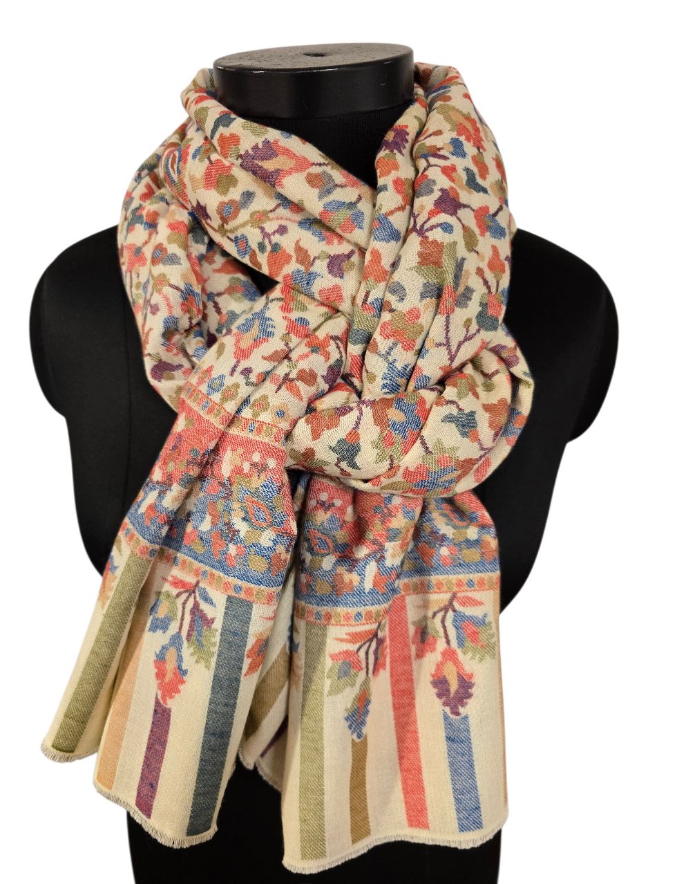 Naturfarget mønstervevet sjal i 100% merino ull (43)