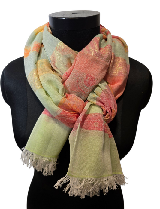 Lett og luftig skjerf i bomull med gylne detaljer (076)