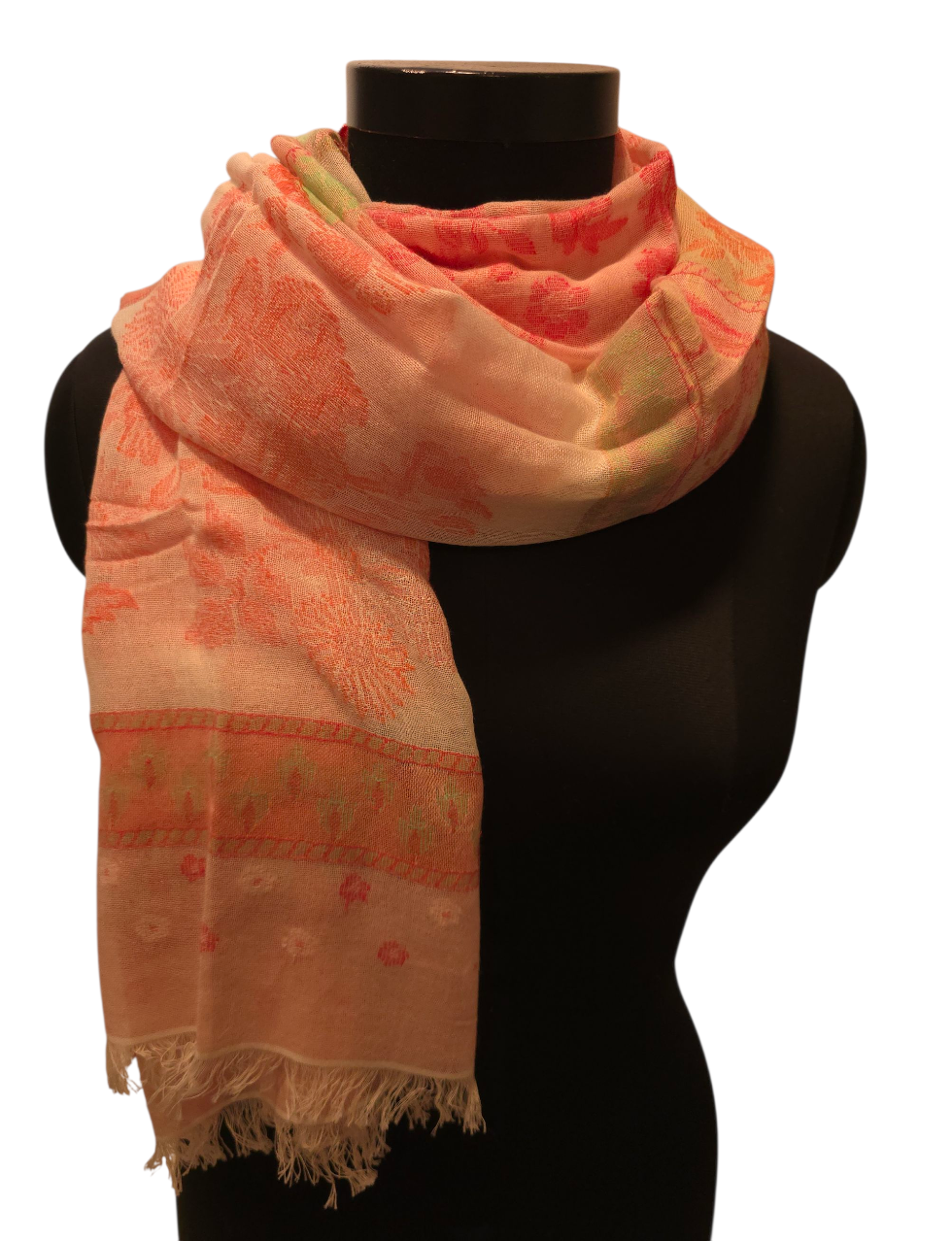 Mønstervevd fersken farget bomullsskjerf (074)