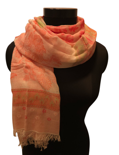 Mønstervevd fersken farget bomullsskjerf (074)