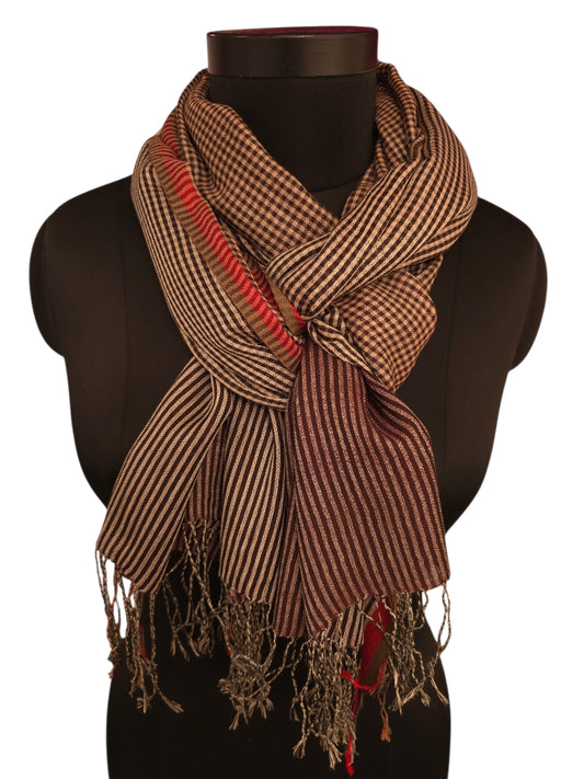 Cashmere og silkeskjerf med ruter og striper i beige, hvitt, grått og sort (59)