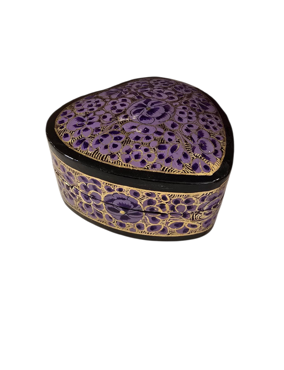 Hjerteformet boks i lilla, sort og gylne farger (37)