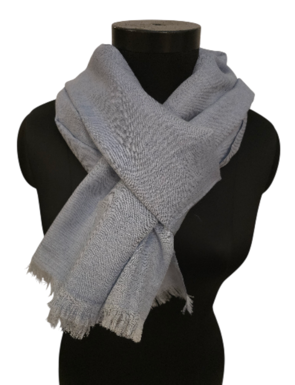 Melert lyseblått skjerf i merino og bomull (11)