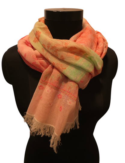 Mønstervevd fersken farget bomullsskjerf (074)