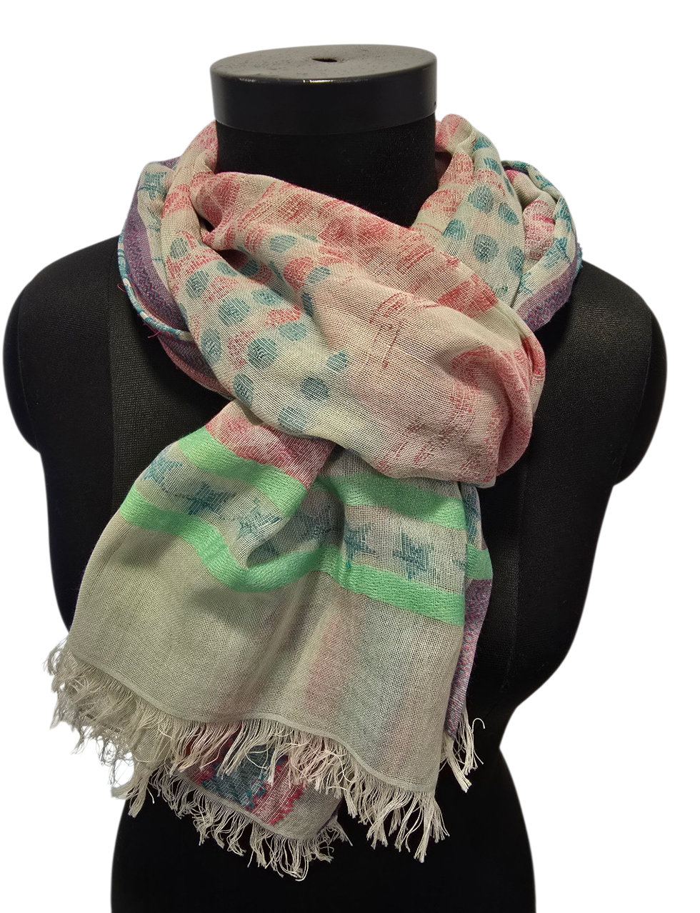 Bomullsskjerf i kalde og varmer farger (083)