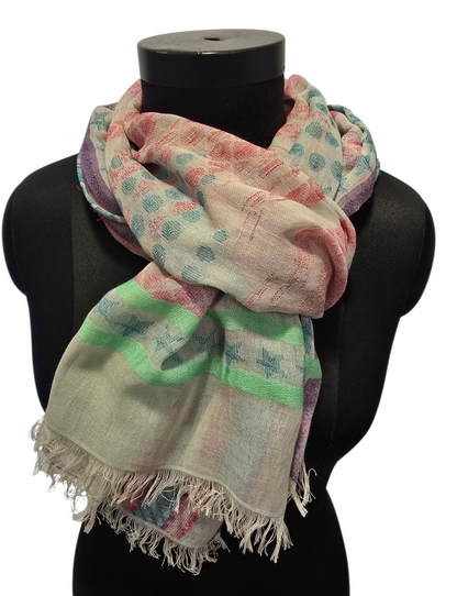 Bomullsskjerf i kalde og varmer farger (083)