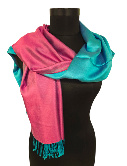 Tosidig turkis og rosa silkeskjerf (31)