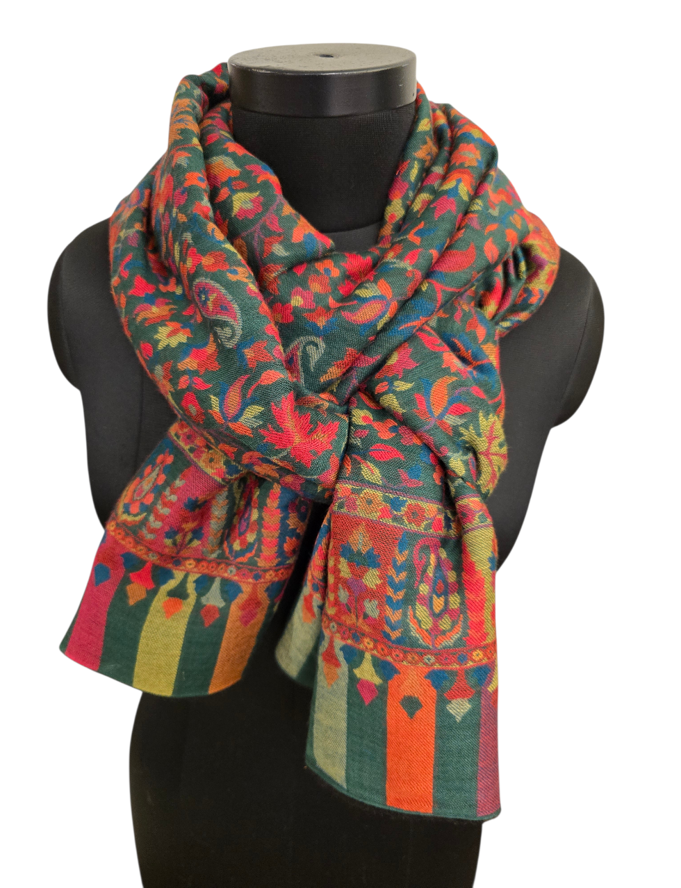 Mørkegrønt mønstervevet sjal i cashmere og merino (41)