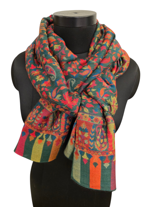 Mørkegrønt mønstervevet sjal i cashmere og merino (41)