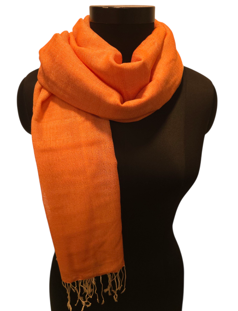 Oransje og hvitt sjal i cashmere og silke (159)