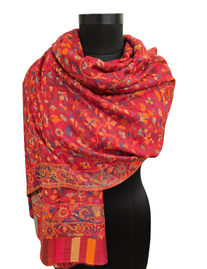 Dyp rødt mønstervevet sjal i cashmere og merino (42)