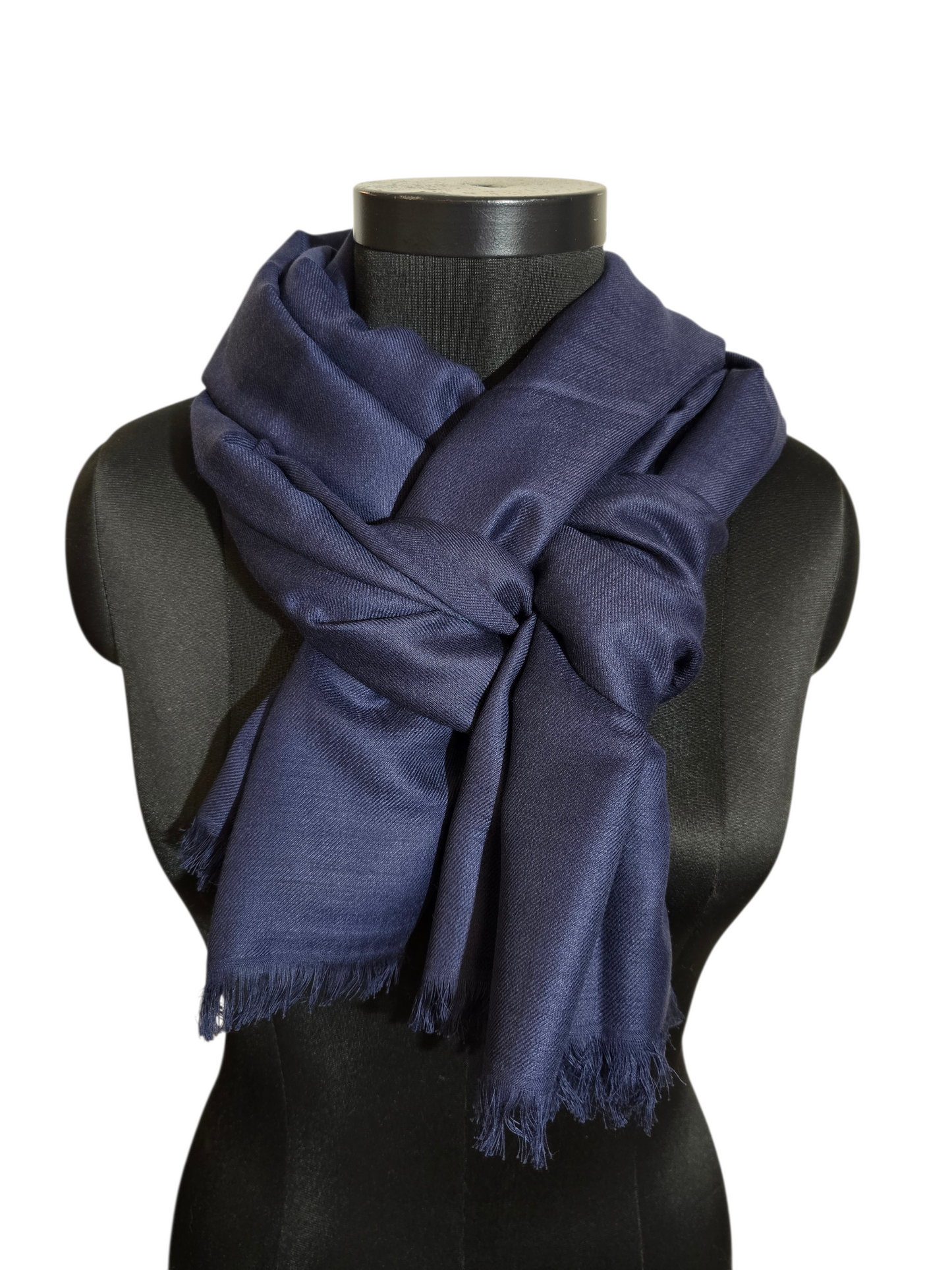 Marineblått skjerf i merino og bomull (07)