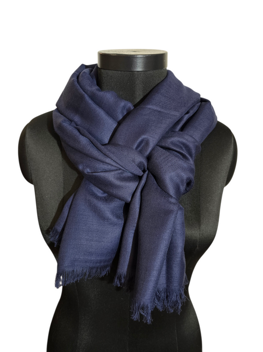 Marineblått skjerf i merino og bomull (07)