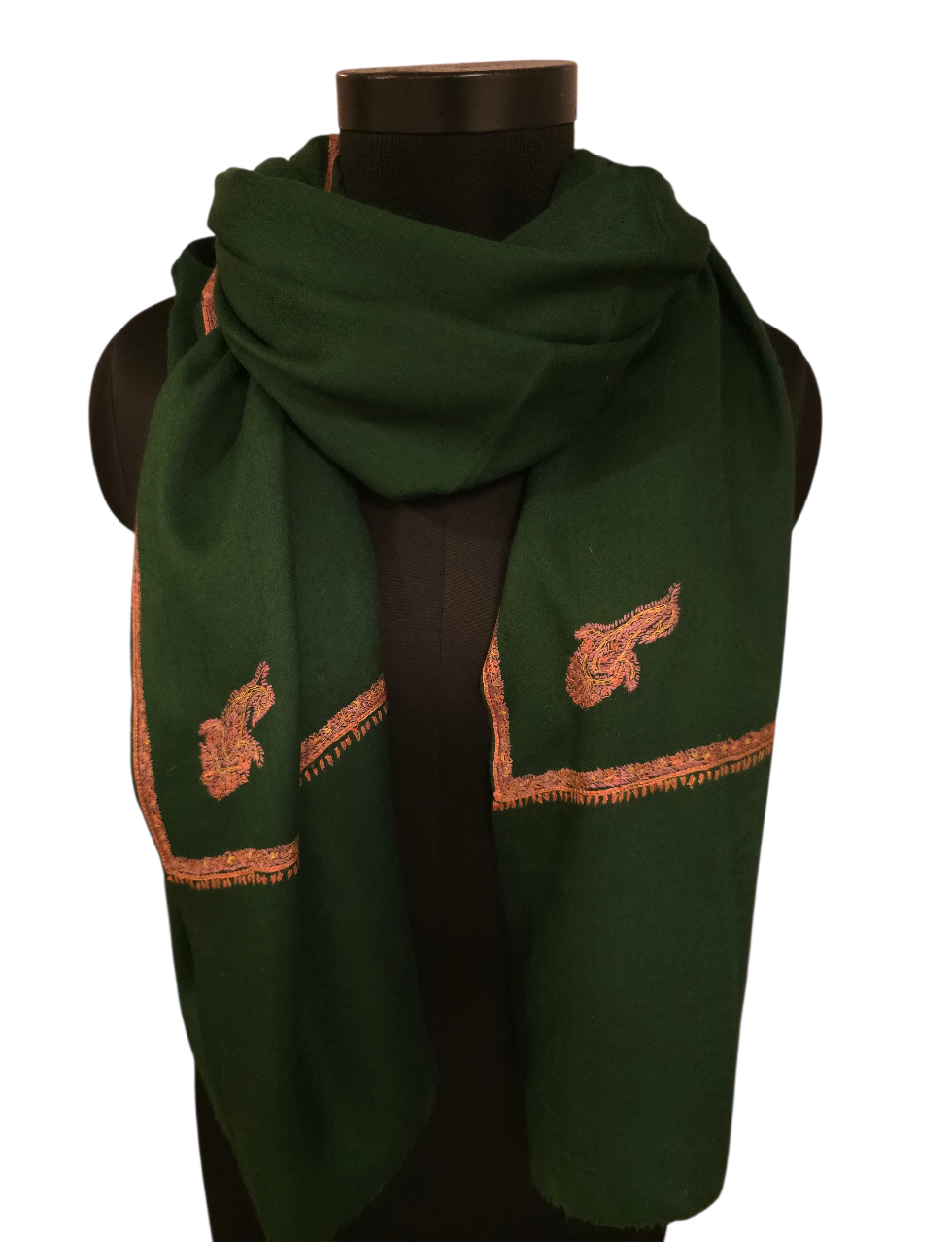 Grønt cashmere/merino sjal med håndbroderte detaljer (22)