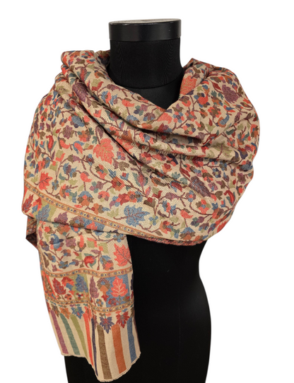 Varm beige mønstervevet sjal i ren merino  (48)