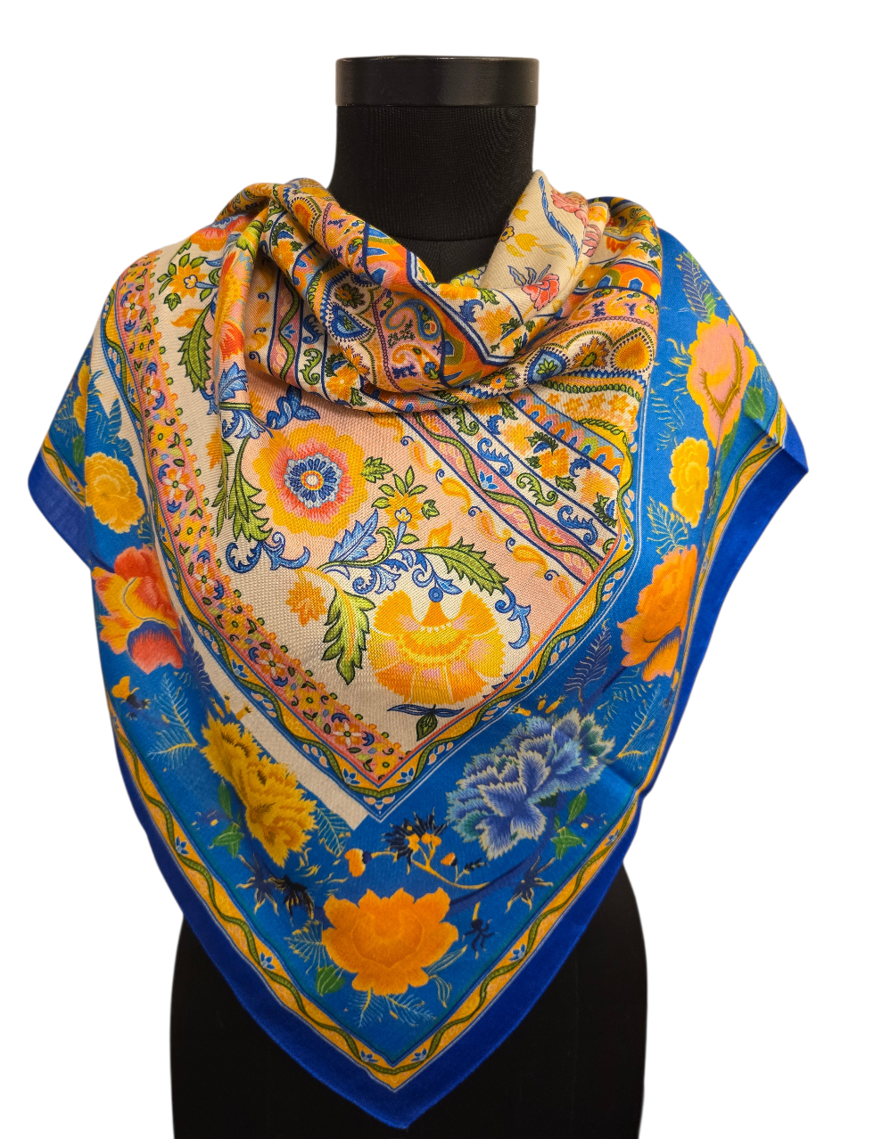 Frisk firkantet silkeskjerf kalt "Gul & Blå" (23)