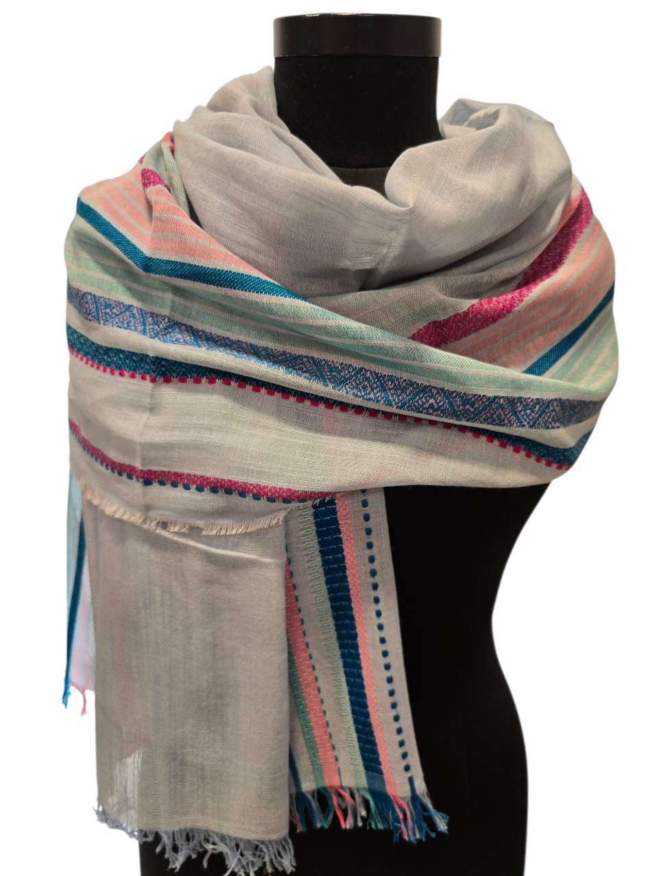 Stort stripete bomullssjal (124)