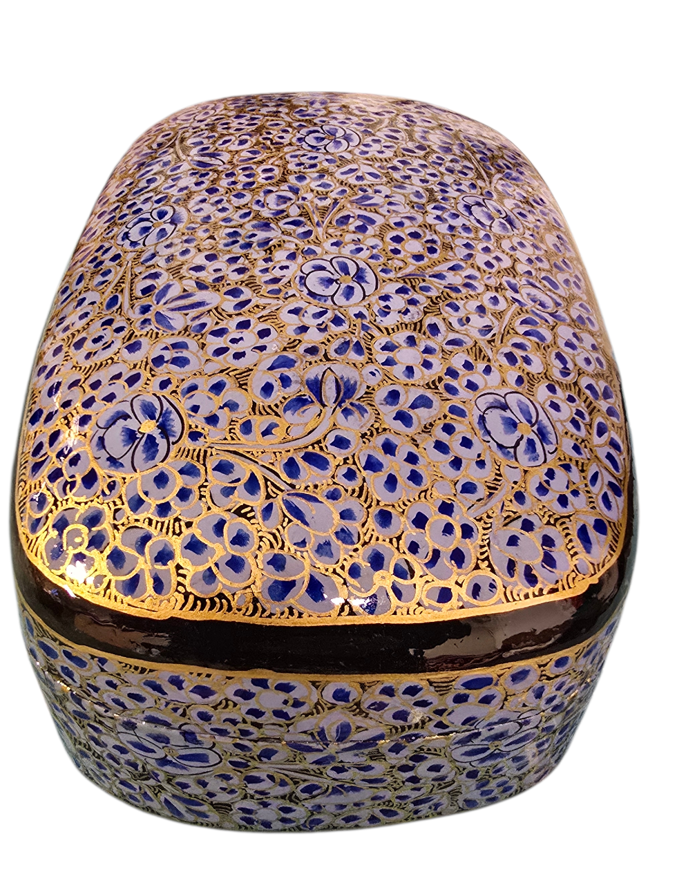 Håndlaget og dekorert blått smykkeskrin med blomstermotiv (47)