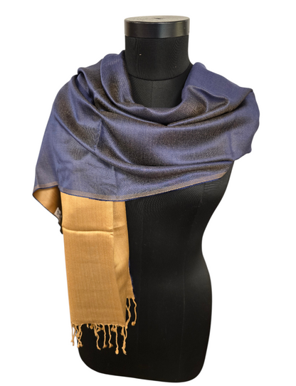 Lekkert tosidig marineblått og beige silkeskjerf (36)