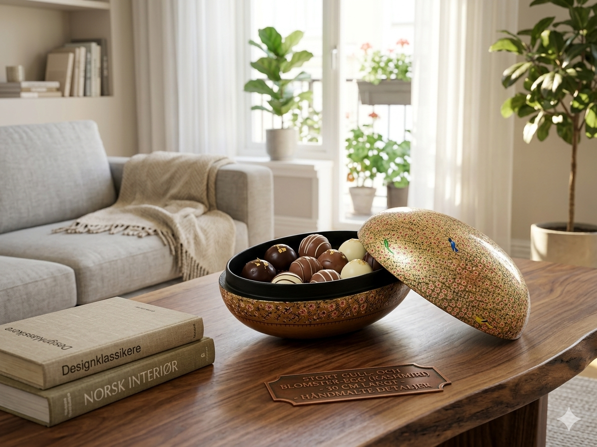 Stort gyllent påskeegg med lyse blomster og lokk (6)