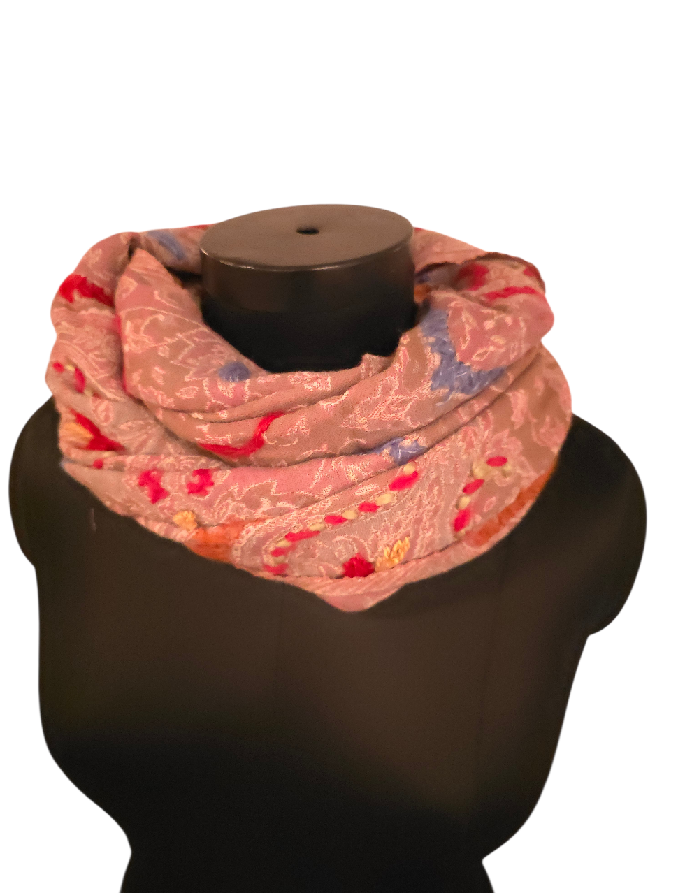 Gammelrosa aktig farget ullskjerf med flotte håndbroderte detaljer (92)