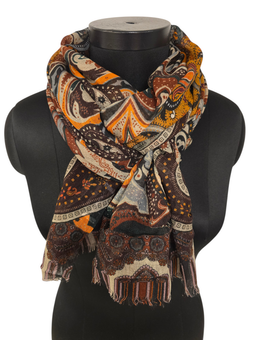 Merino og silke skjerf med et mørkt klassisk mønster (3)