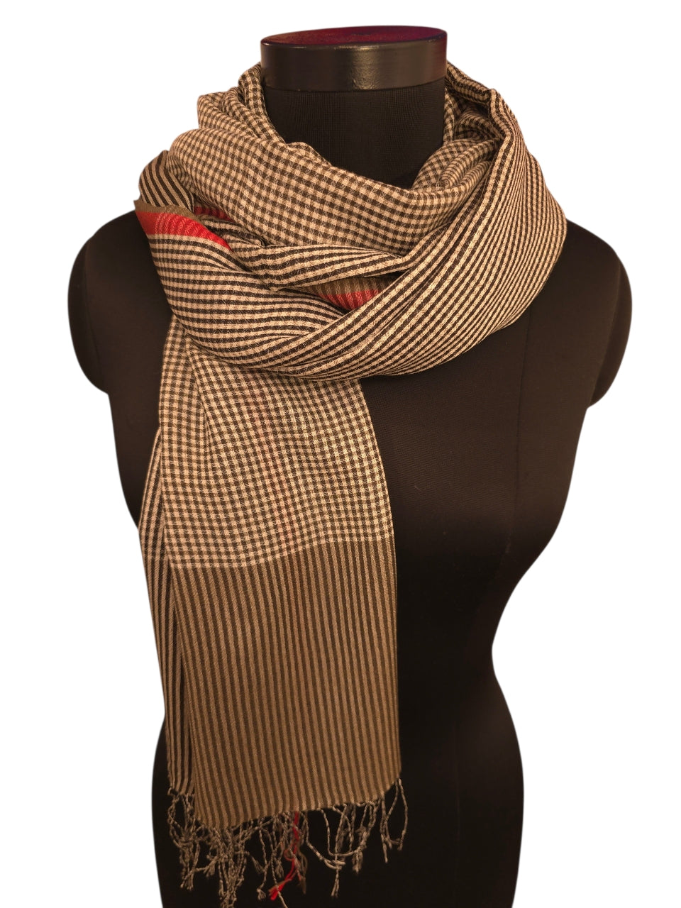 Cashmere og silkeskjerf med ruter og striper (164)
