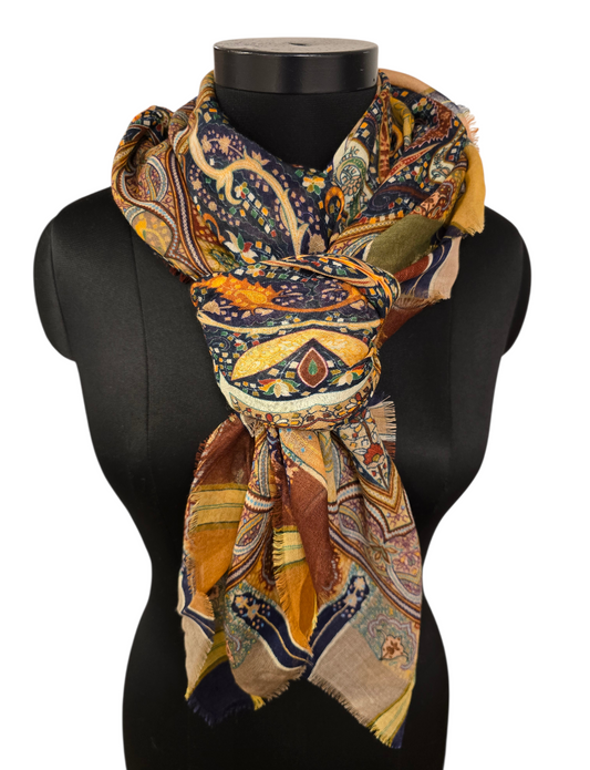 Kvadratisk merino og silkesjal i varme farger (15)