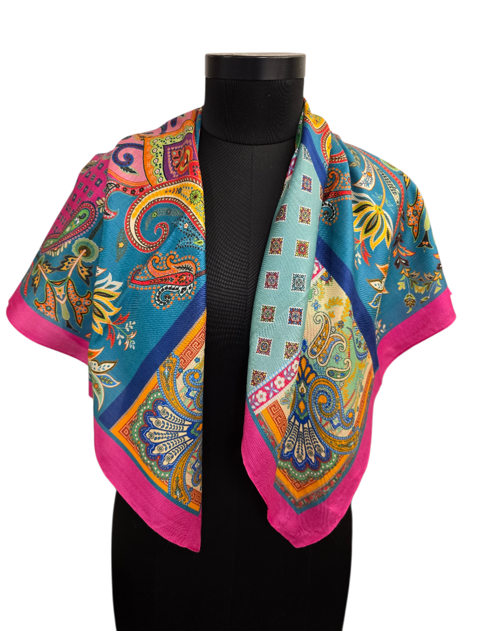 Firkantet silkeskjerf med rosa kant (18)