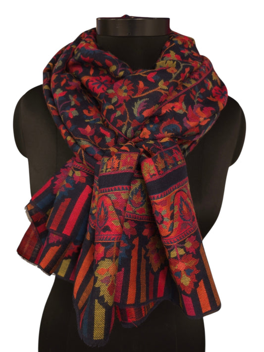 Sort mønstervevet sjal i cashmere og merino (04)
