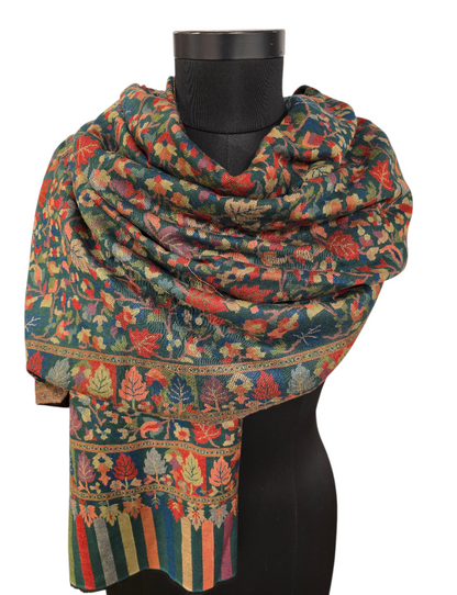 Nydelig grønt mønstervevet sjal i 100% merino ull (46)