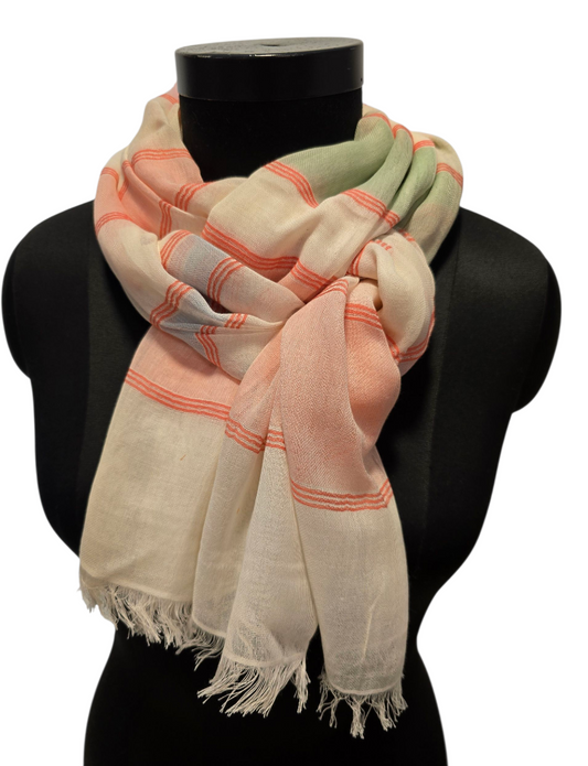 Lyst stripete og luftig bomullsskjerf (089)