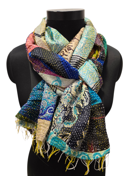 Lystig tosidigsilkeskjerf med broderier (2)