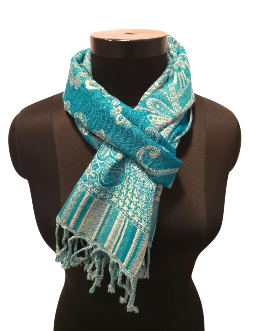 Smalt ullskjerf i blåturkise farger (59)