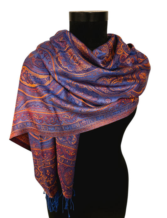 Jaquardvevet sjal i rolige farger (35)