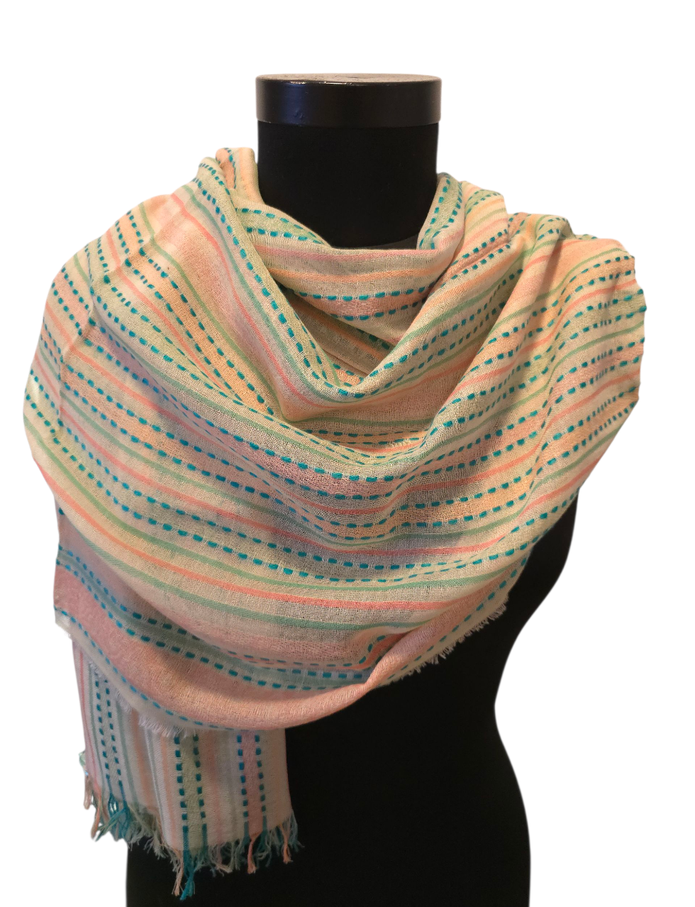 Supermykt tykt bomullsskjerf med kule striper (156)