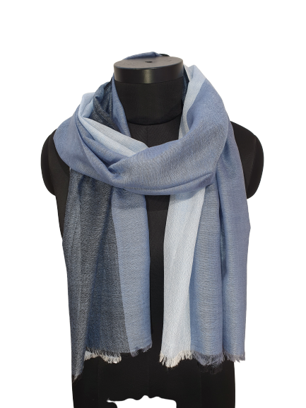 Ull silke skjerf i lyseblå, gråblå og blå/sort/melerte farger(03)