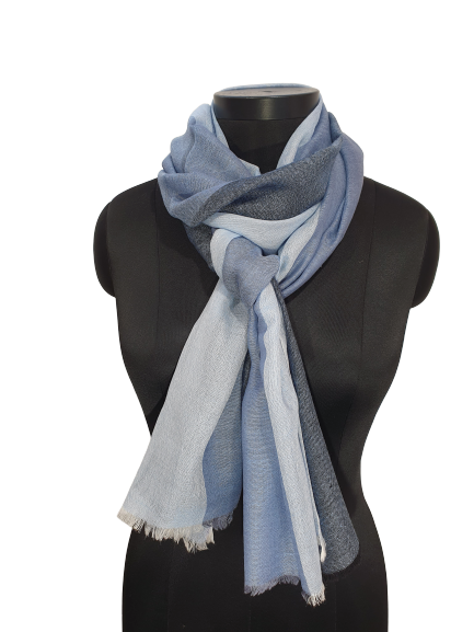 Ull silke skjerf i lyseblå, gråblå og blå/sort/melerte farger(03)