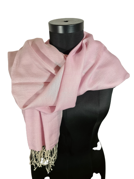 Cashmere - silkeskjerf i lys rosa og hvitt (06)