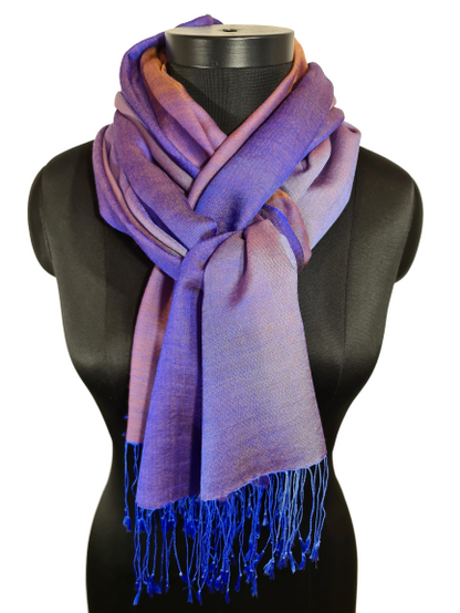 Mulberrysilke cashmere sjal i tre blåtoner og nyanser av brunt (63)