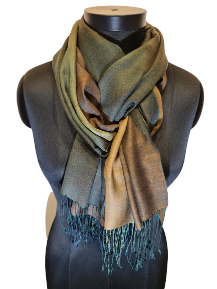 Cashmere og mulberrysilke skjerf i høstfarger (67)