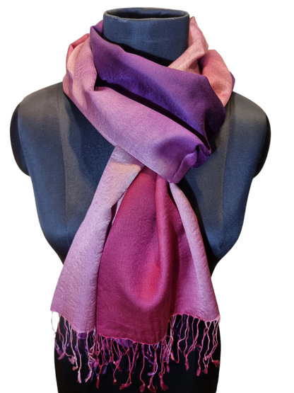 Aubergine, rosa og rødt cashmere og mulberrysilkesjal (09)